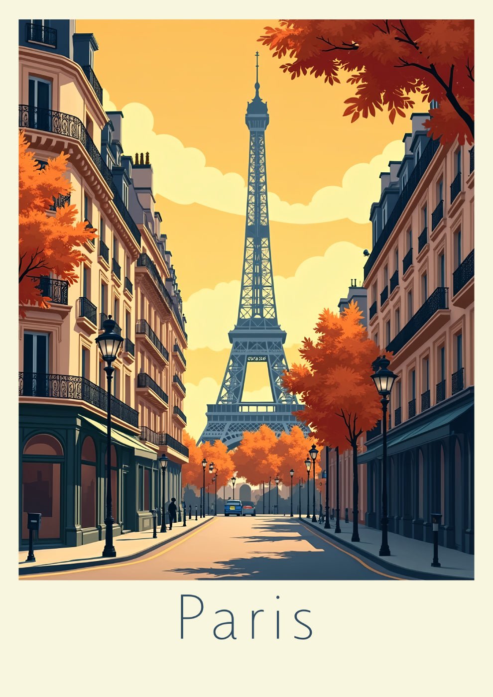 Autumn Parisian Street Scene with Eiffel Tower in the Background - heyvidashop