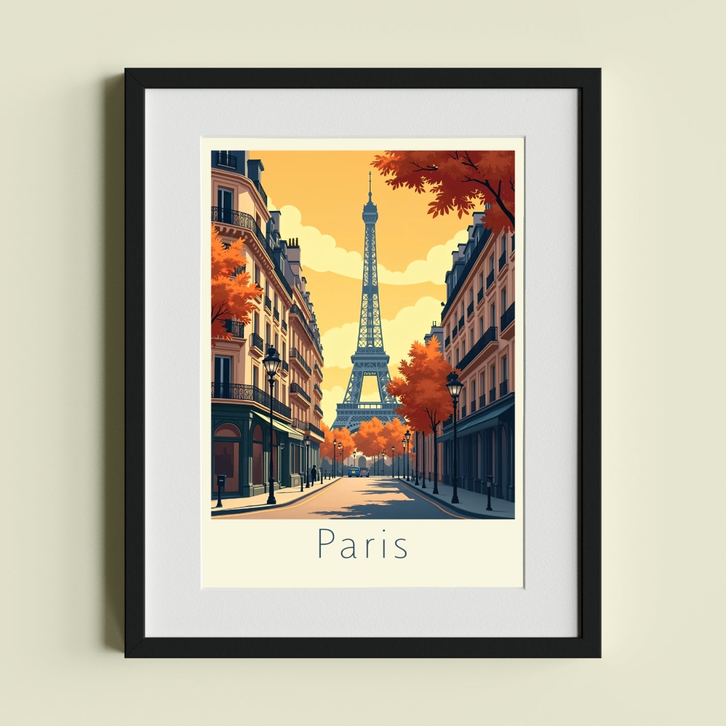 Autumn Parisian Street Scene with Eiffel Tower in the Background - heyvidashop