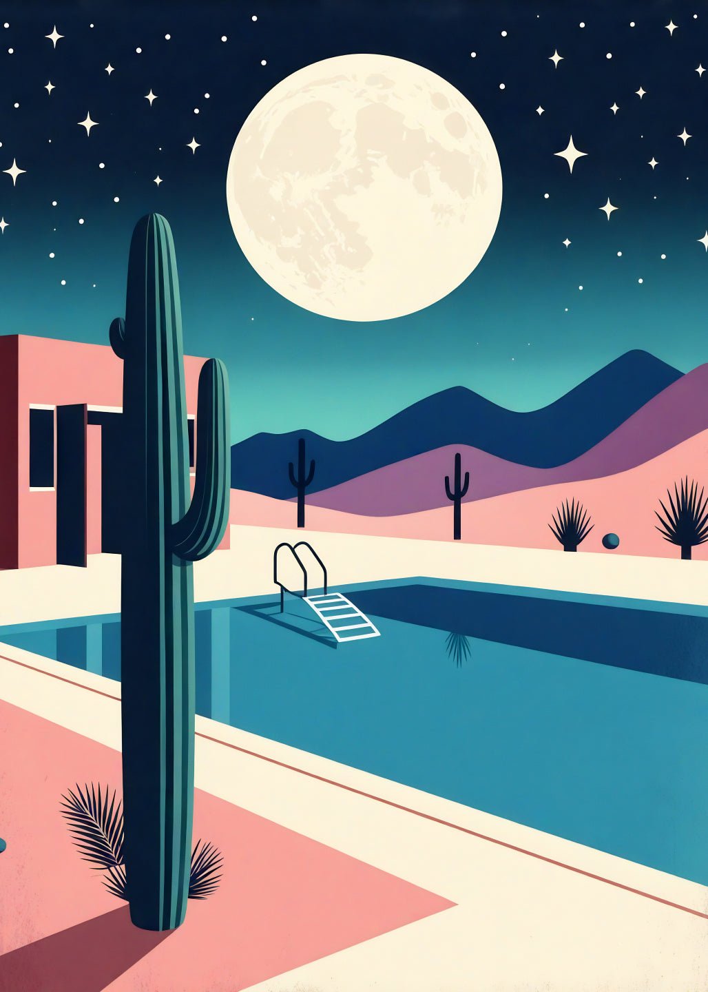 🏜️ Desert Moonrise – Pastel Dreamscape Art Print 🌙 - heyvidashop