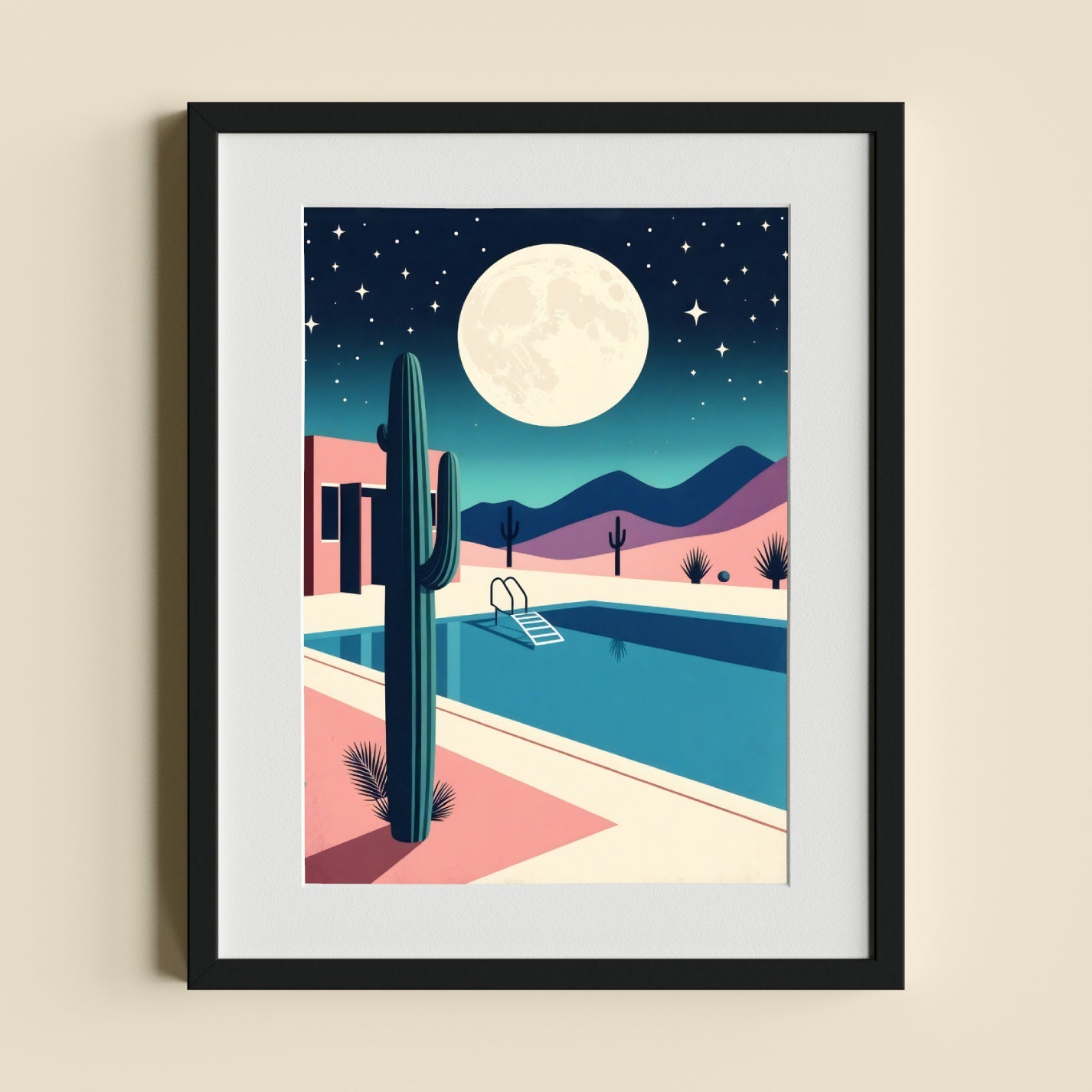 🏜️ Desert Moonrise – Pastel Dreamscape Art Print 🌙 - heyvidashop