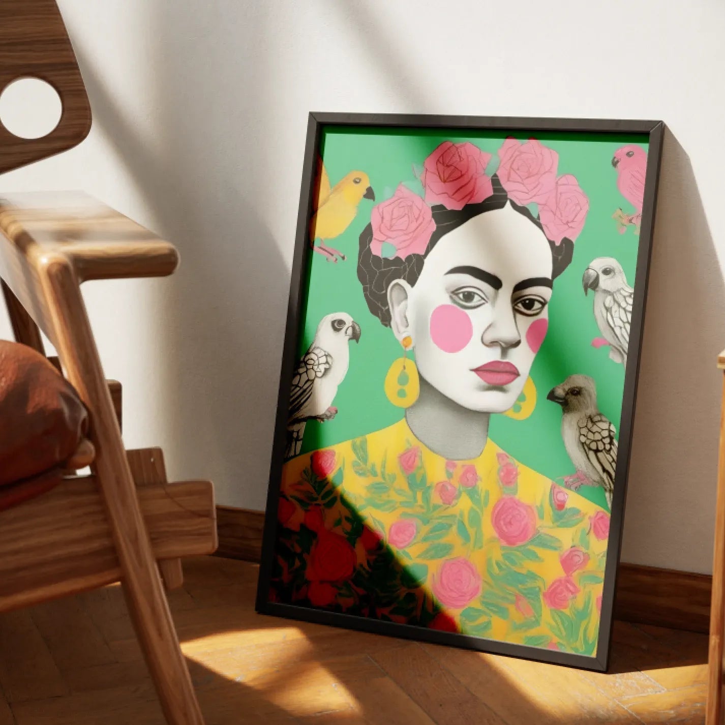 Frida Kahlo with Floral and Bird Motifs - heyvidashop