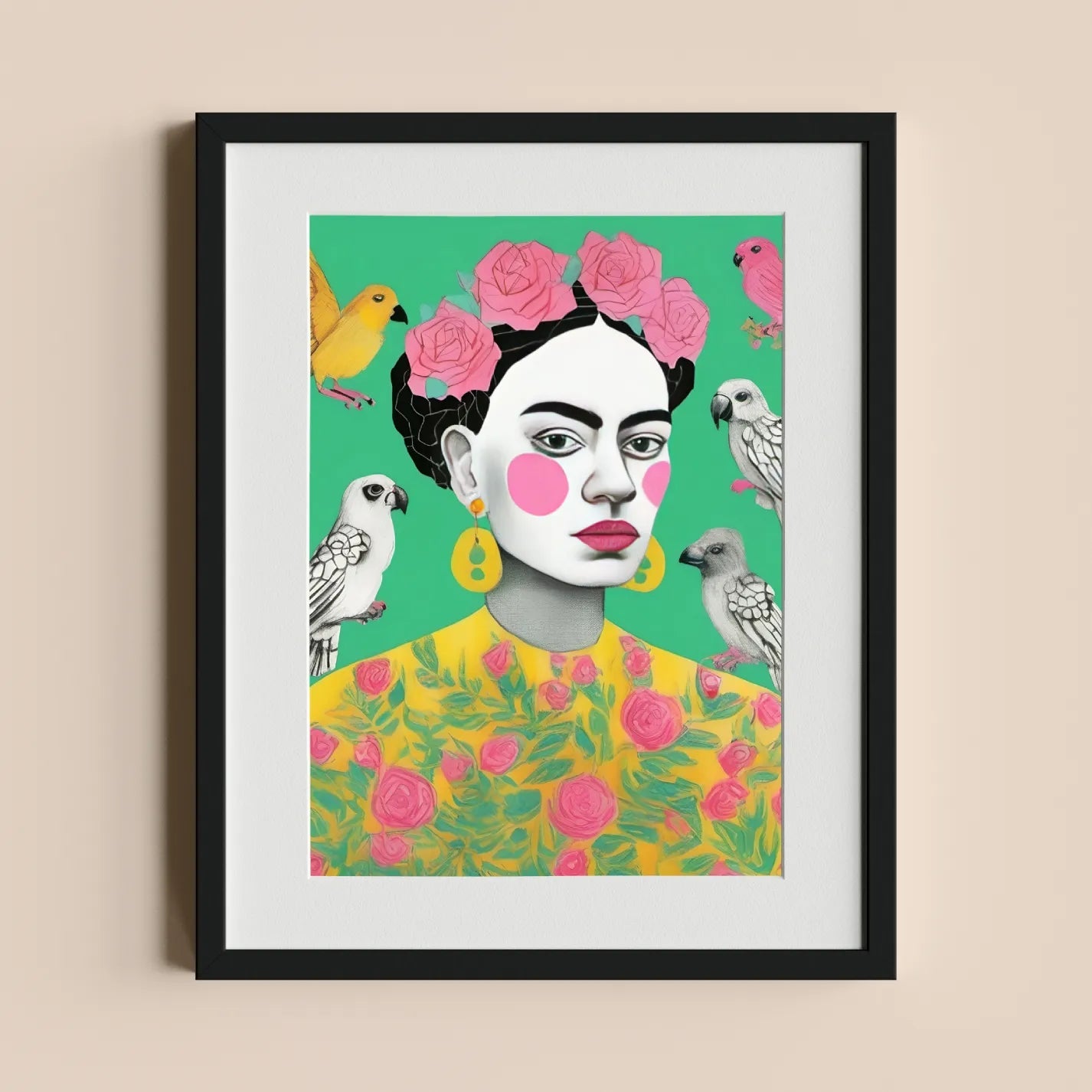 Frida Kahlo with Floral and Bird Motifs - heyvidashop