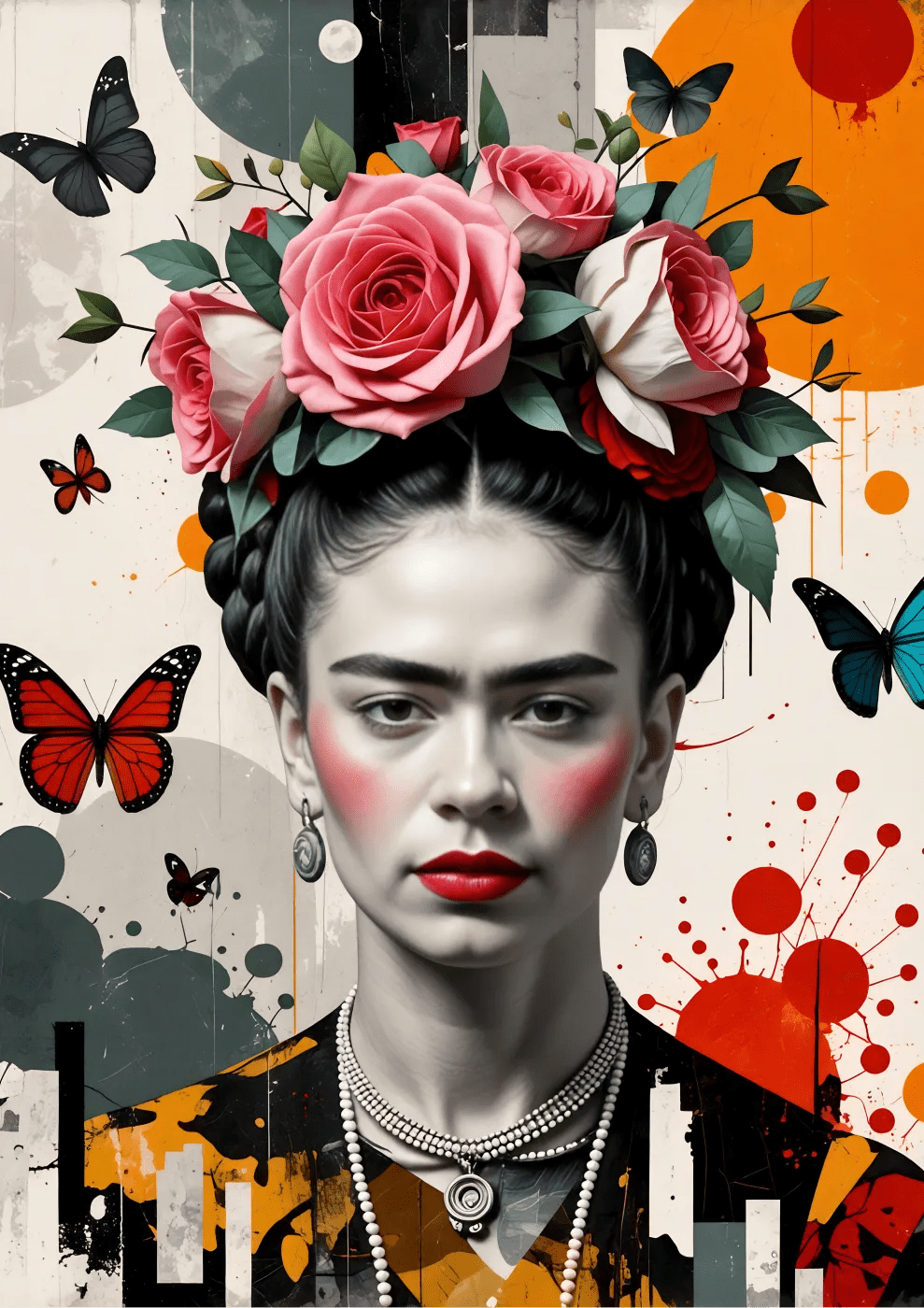 Frida Kahlo with Roses and Butterflies - heyvidashop