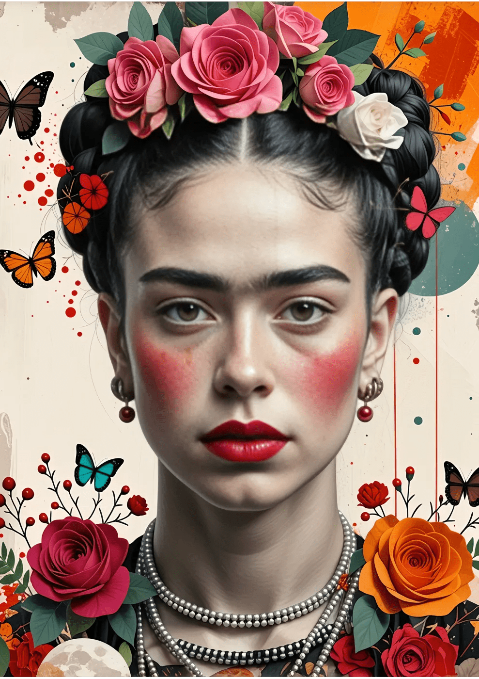 Frida Kahlo with Roses and Butterflies (Close - Up) - heyvidashop