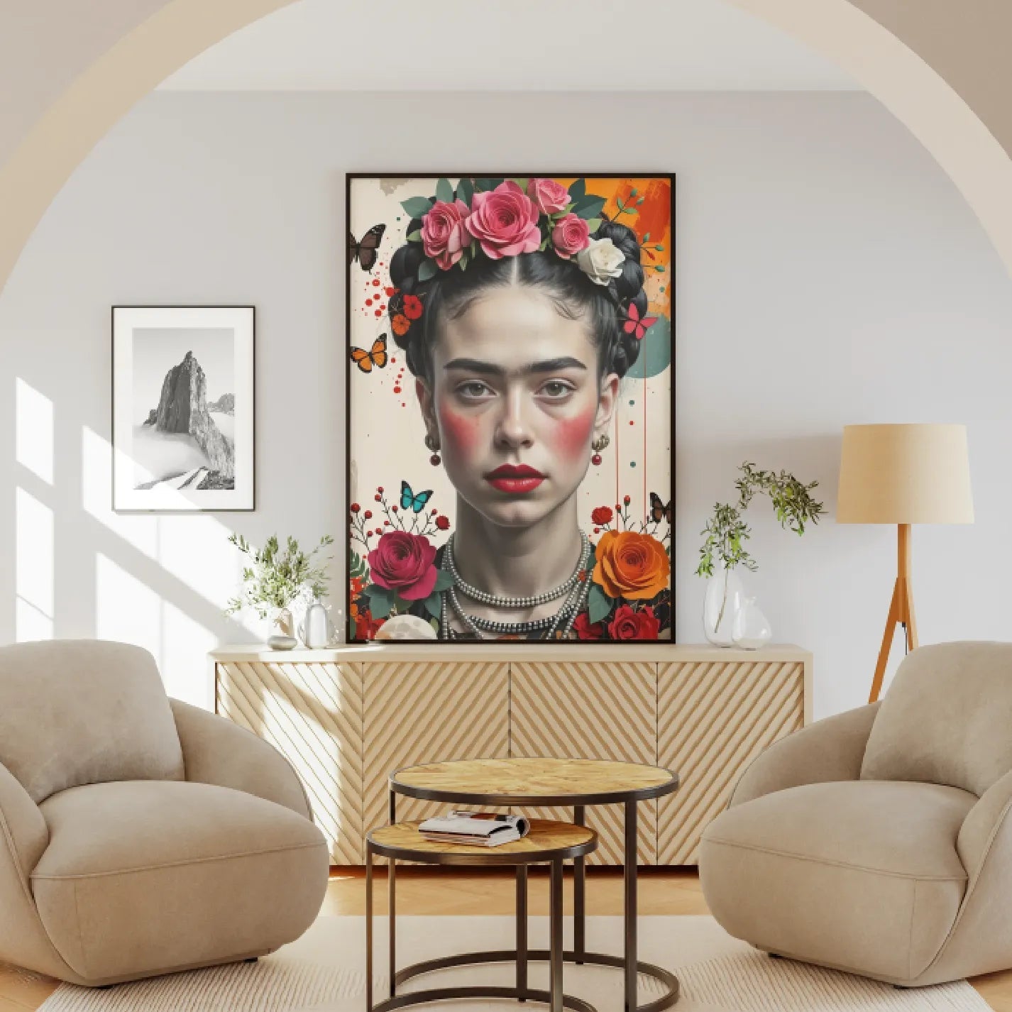 Frida Kahlo with Roses and Butterflies (Close - Up) - heyvidashop