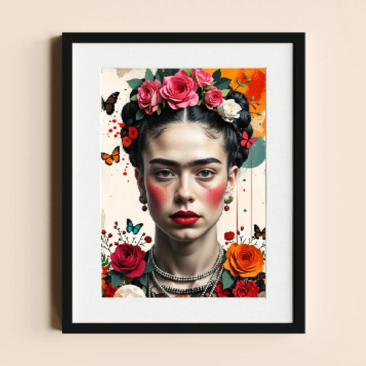 Frida Kahlo with Roses and Butterflies (Close - Up) - heyvidashop