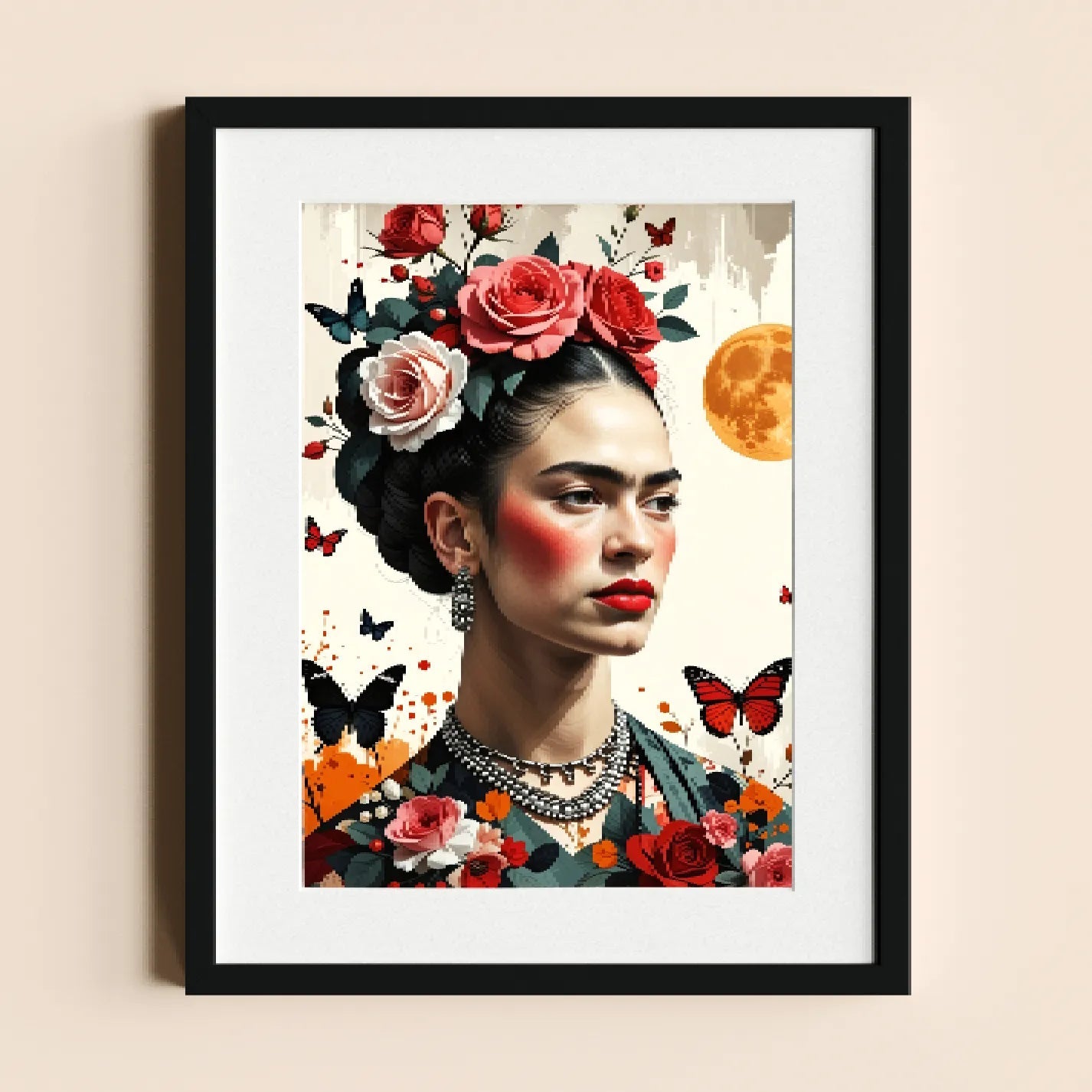 Frida Kahlo with Roses and Moon - heyvidashop