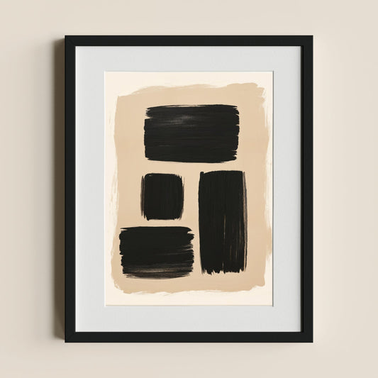 Minimalist Abstract Art with Black Brushstrokes on Neutral Background - heyvidashop