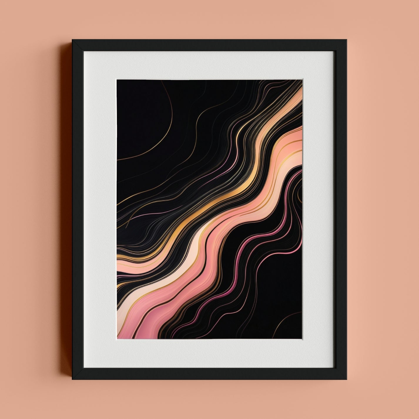 Modern Abstract Art with Pink and Gold Flow Lines - heyvidashop