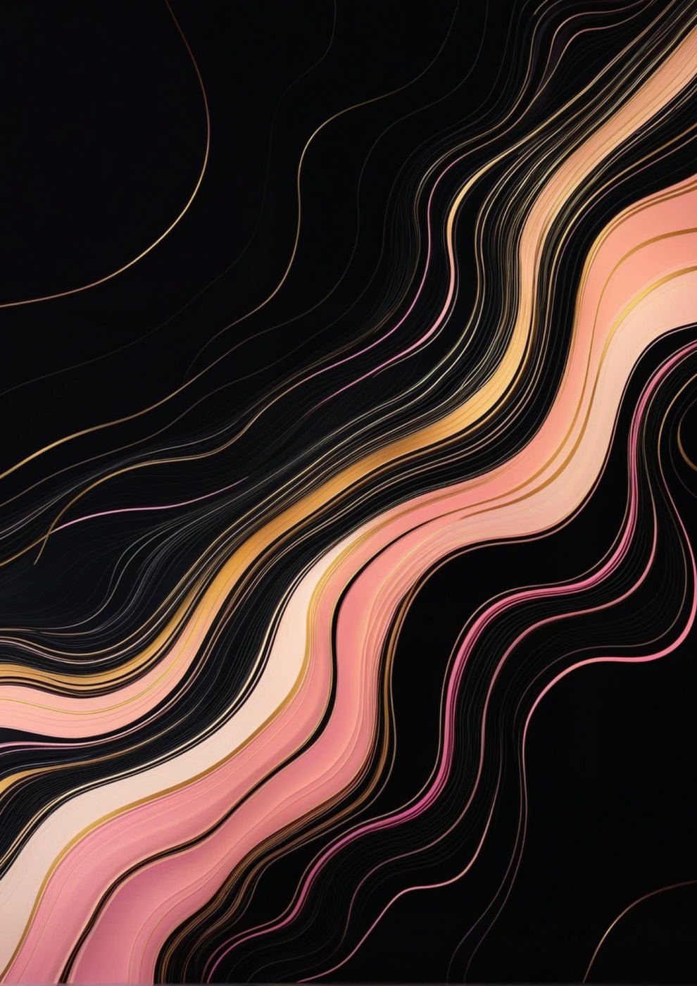 Modern Abstract Art with Pink and Gold Flow Lines - heyvidashop