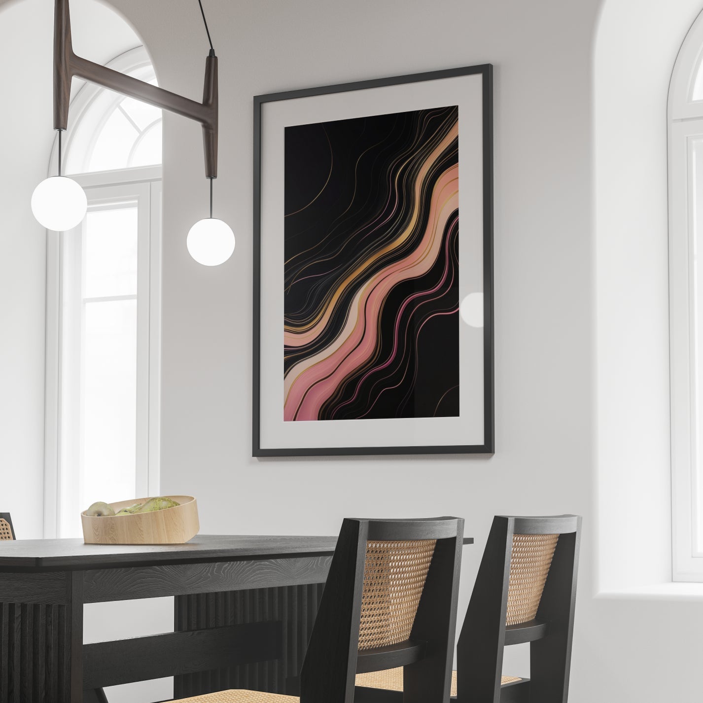 Modern Abstract Art with Pink and Gold Flow Lines - heyvidashop