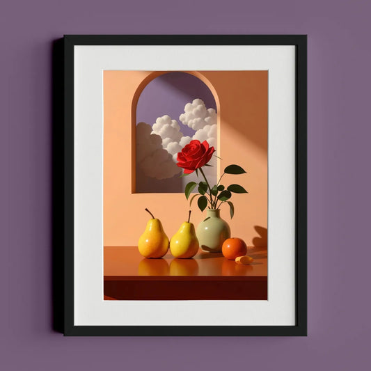 Modern Still Life Art with Pears and Red Rose - heyvidashop