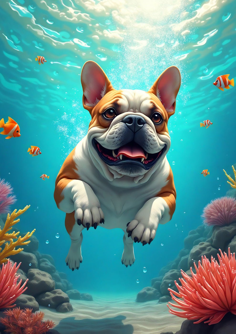 Playful Bulldog Underwater Adventure - heyvidashop