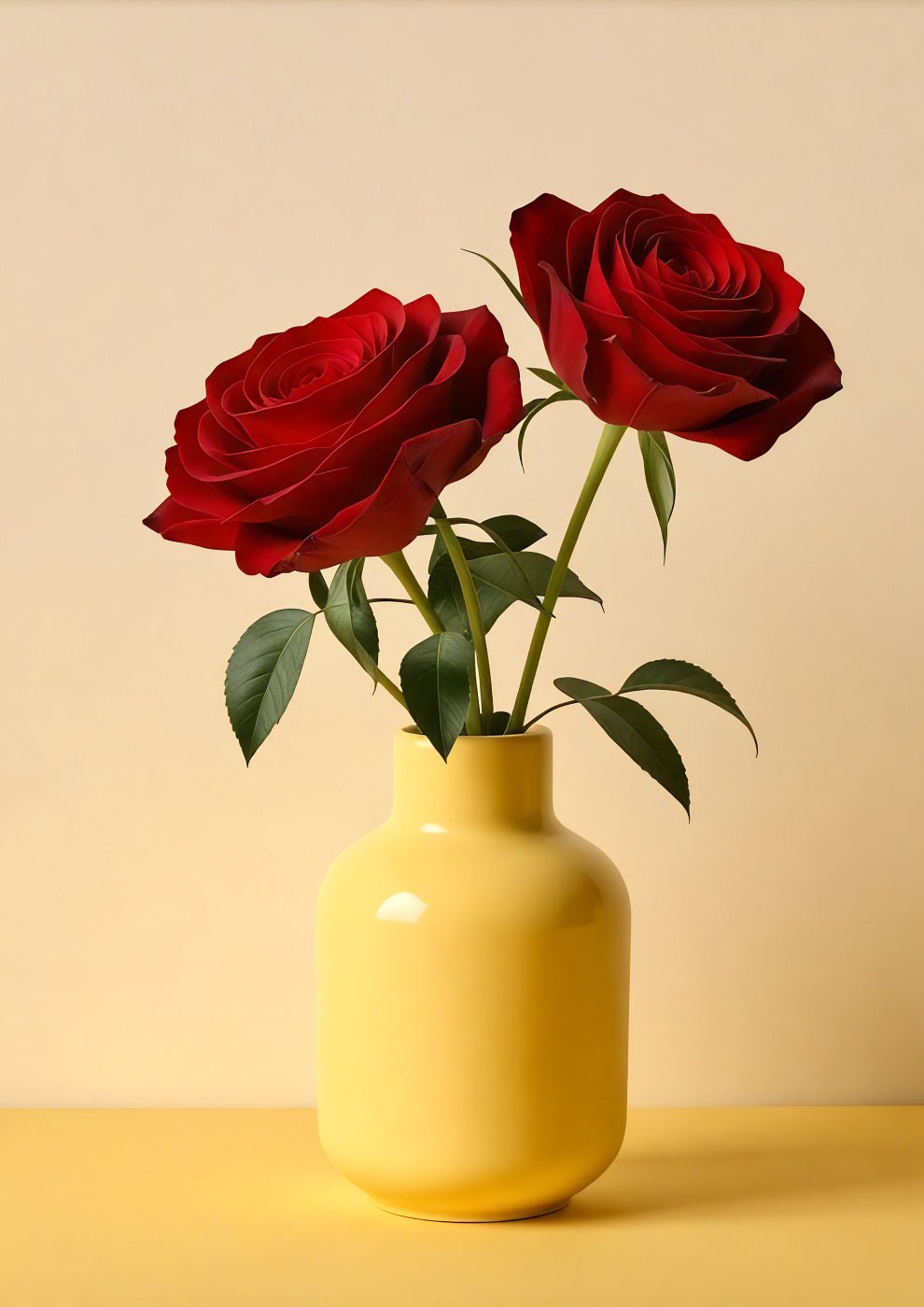 Red Roses in a Minimalist Yellow Vase - heyvidashop