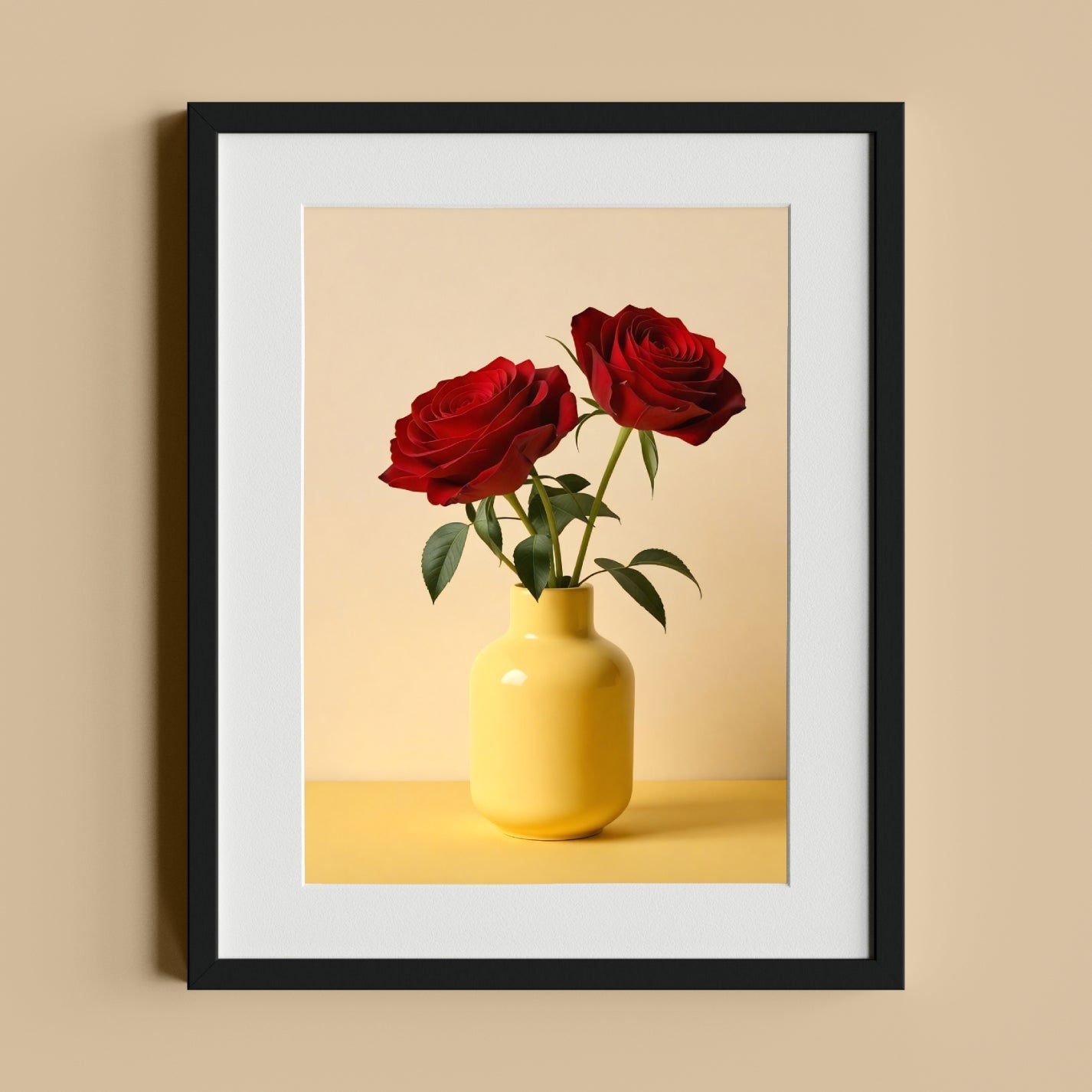 Red Roses in a Minimalist Yellow Vase - heyvidashop