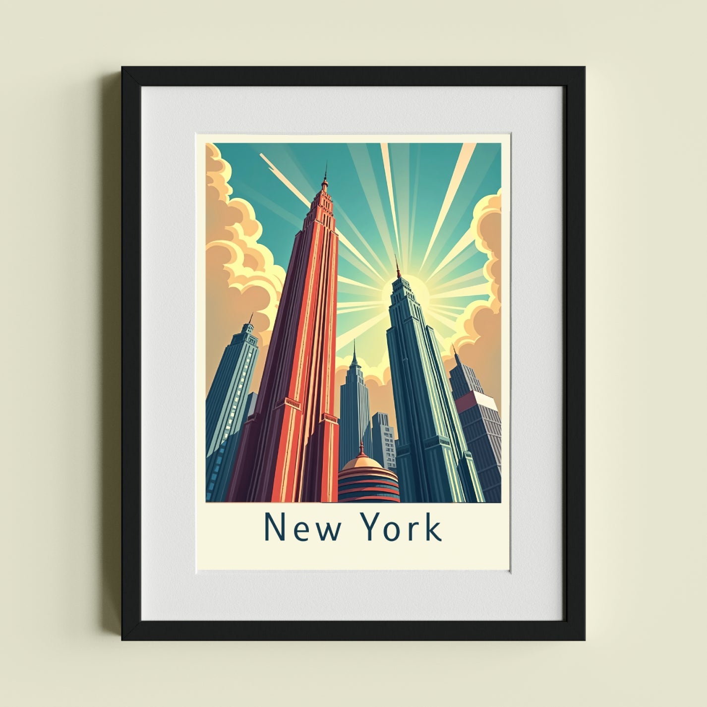 Retro New York Skyscraper Scene with Urban Skyline - heyvidashop