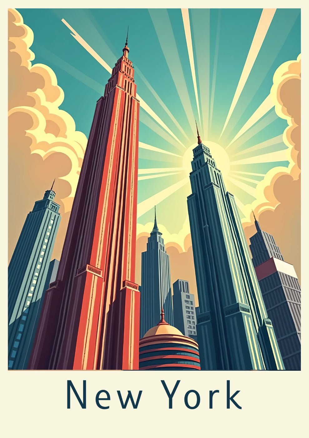 Retro New York Skyscraper Scene with Urban Skyline - heyvidashop