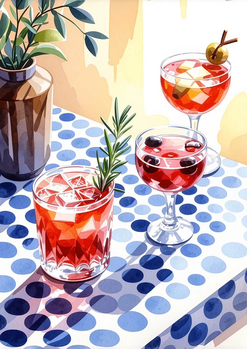 Three Cocktails on Geometric Table - heyvidashop