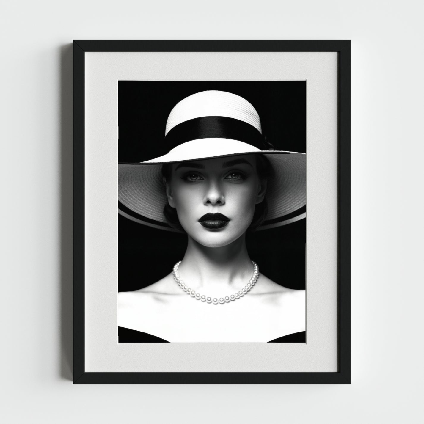 Timeless Black and White Portrait of a Woman in Hat - heyvidashop