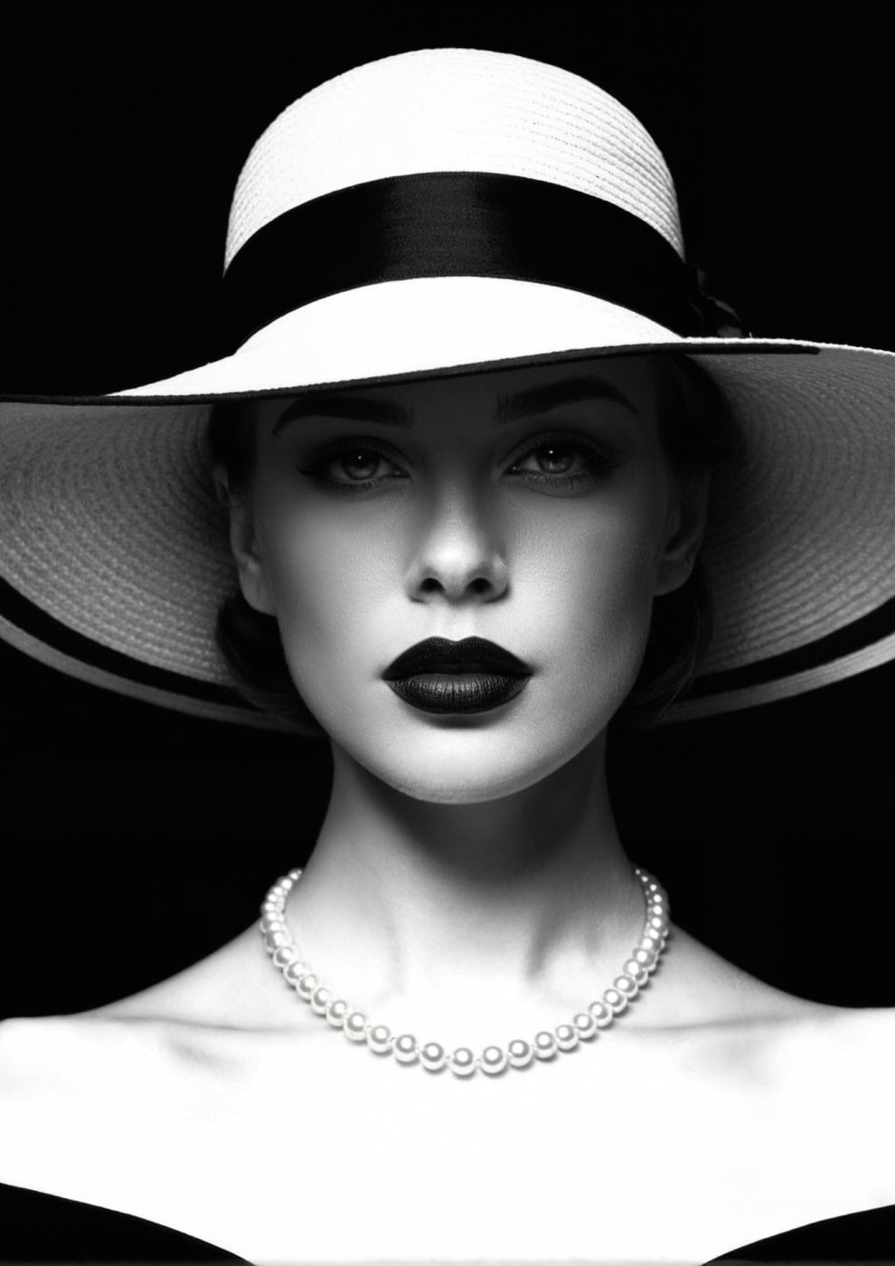 Timeless Black and White Portrait of a Woman in Hat - heyvidashop