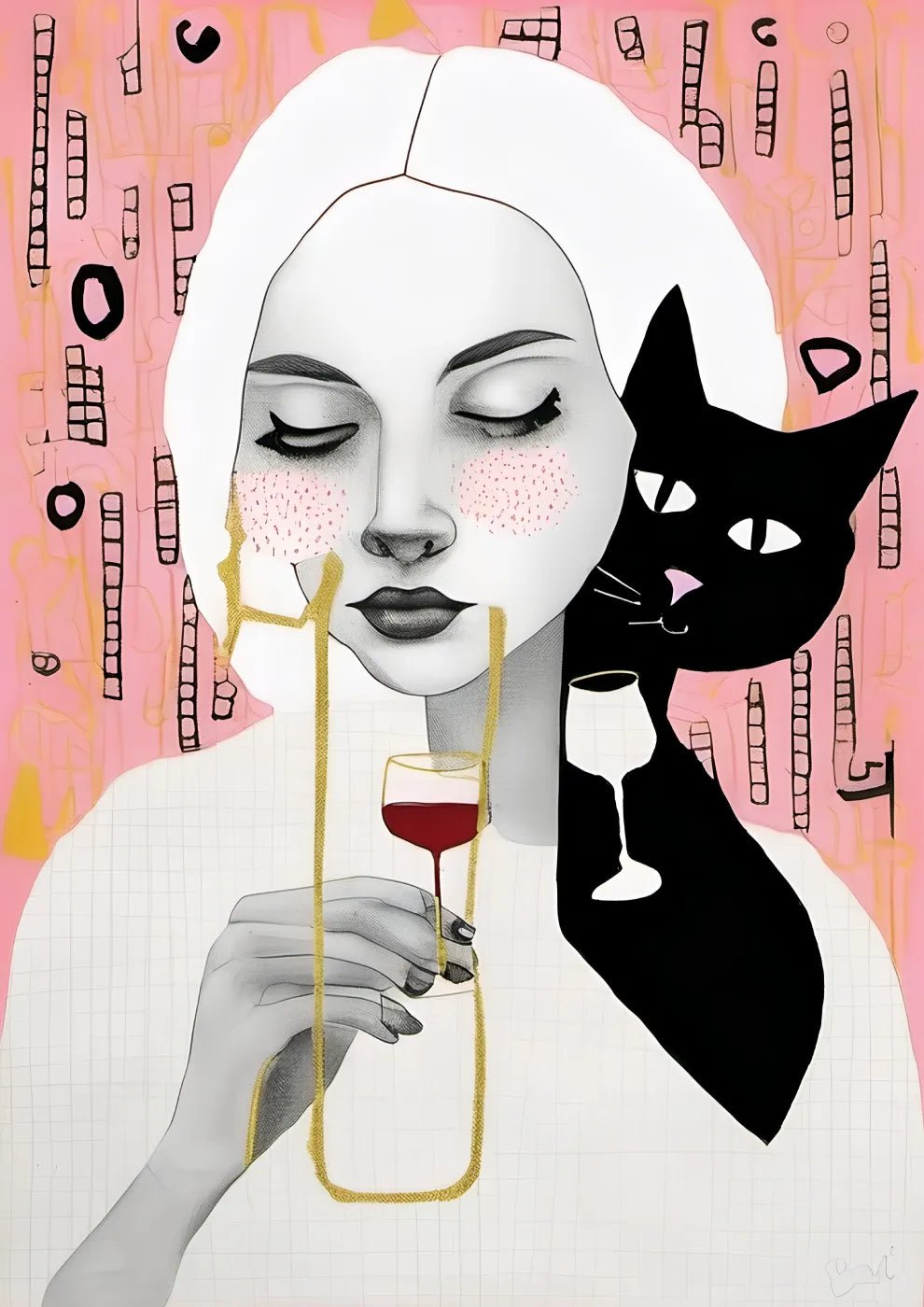 Woman with Cat and Wine - heyvidashop