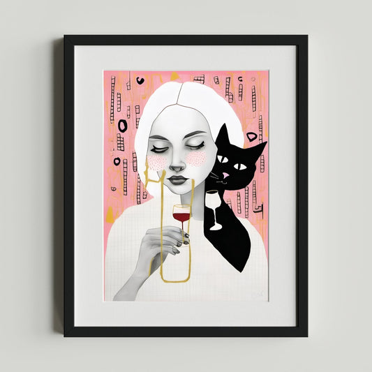 Woman with Cat and Wine - heyvidashop