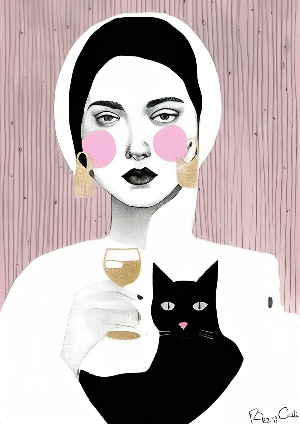 Woman with Cat and Wine Glass - heyvidashop