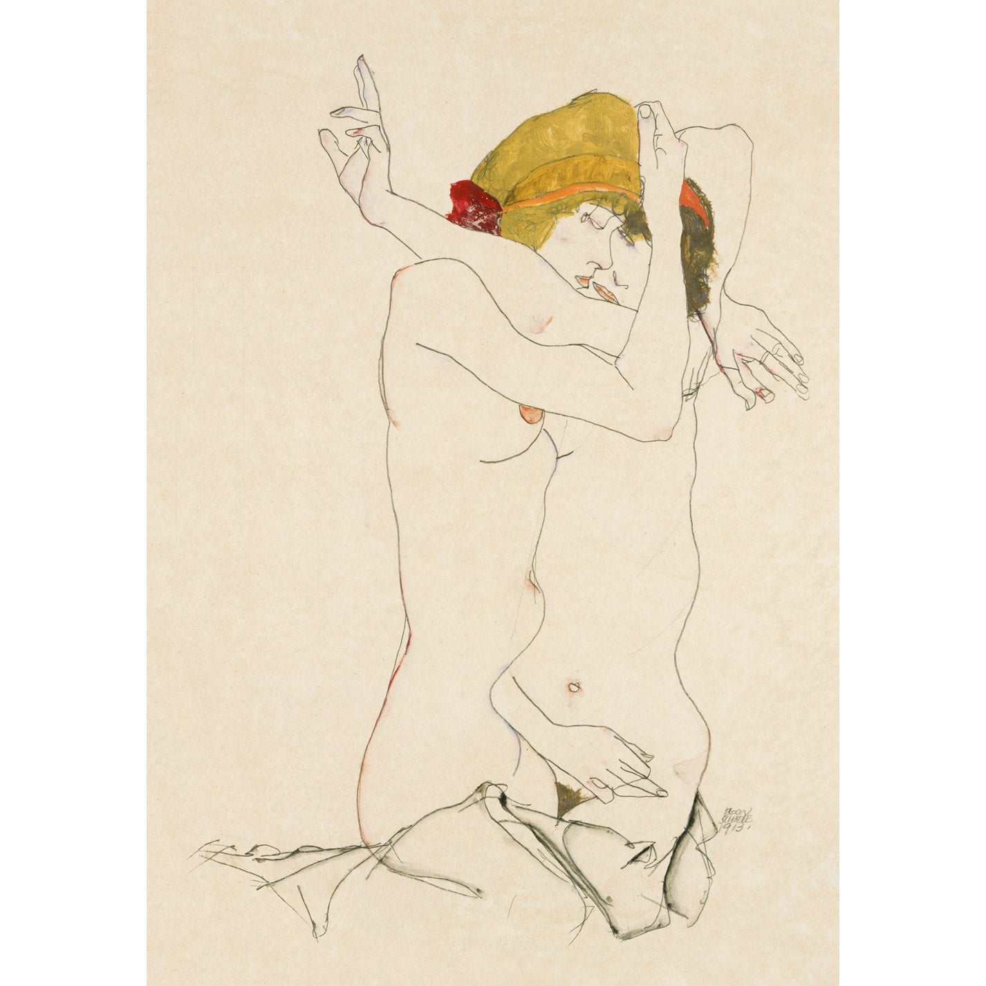 Two Women Embracing (1913) by Egon Schiele - heyvidashop